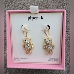 Piper K Brass Cubic Zirconia Teddy Bear Earrings